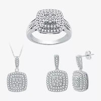 Womens 2 CT. T.W. Lab Grown White Diamond Sterling Silver Cushion 3-pc. Jewelry Set