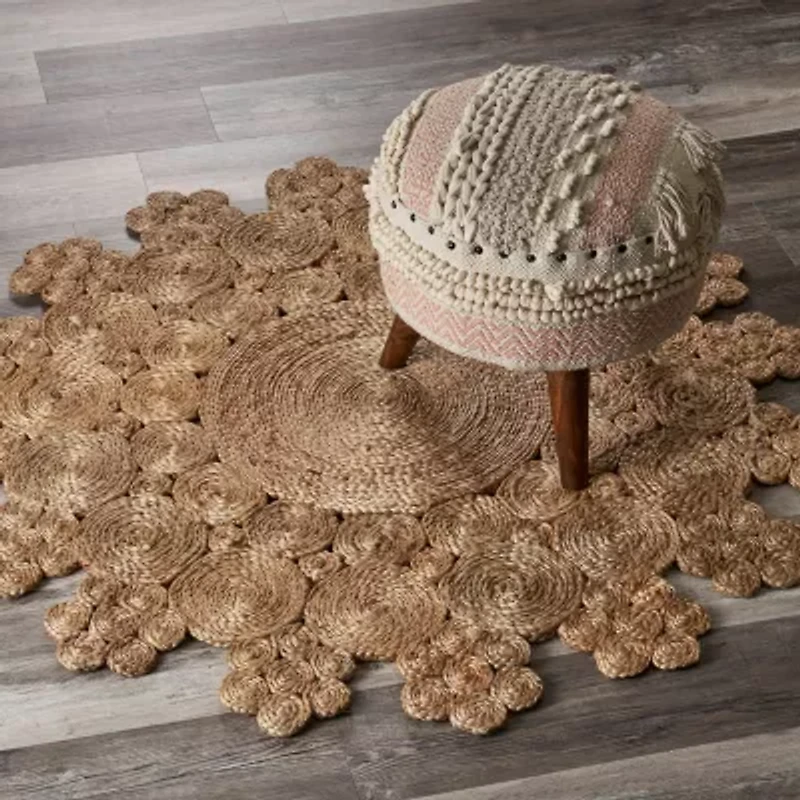 Brynn Iris Floral Braided Stain Resistant Indoor Round Area Rug