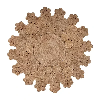 Brynn Iris Floral Braided Stain Resistant Indoor Round Area Rug