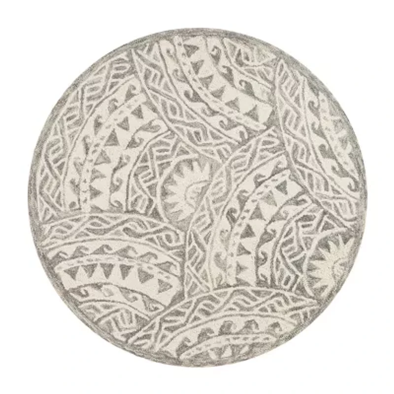 Daisy Den Geometric Hand Tufted Indoor Round Area Rug