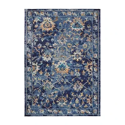 Glossy Ely Floral Stain Resistant Indoor Rectangular Area Rug