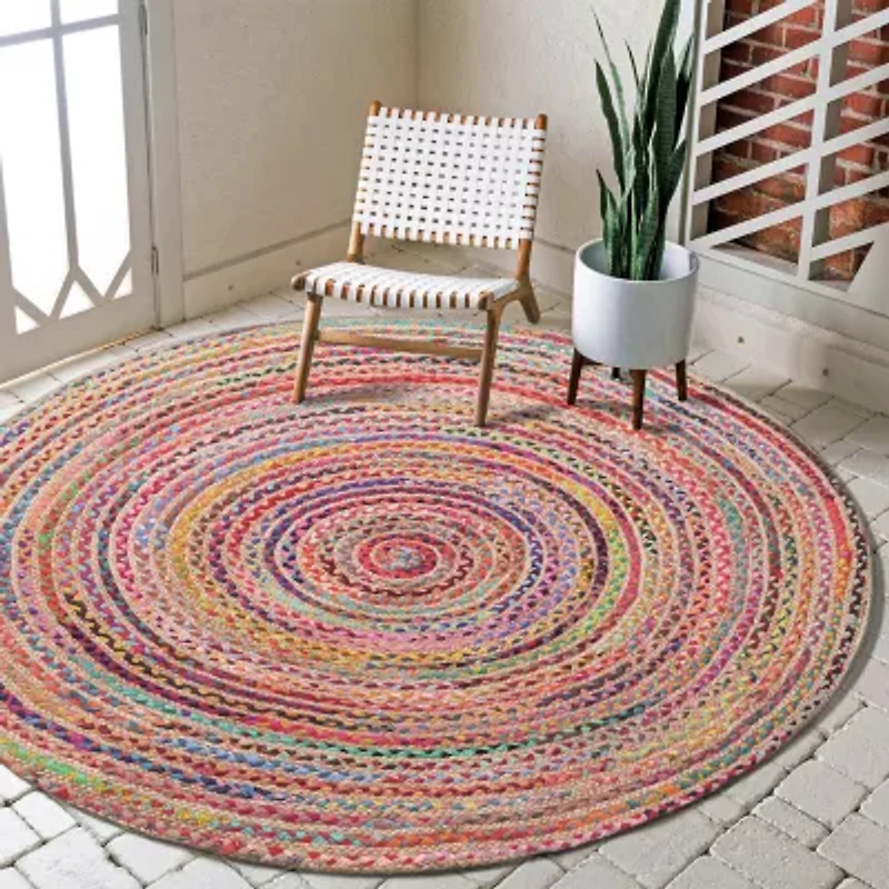 Halen Dia Geometric Braided Stain Resistant Indoor Round Accent Rug