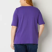 St. John's Bay Womens Easy-on + Easy-off Sensory Friendly Boat Neck 3/4 Sleeve Adaptive Plus T-Shirt