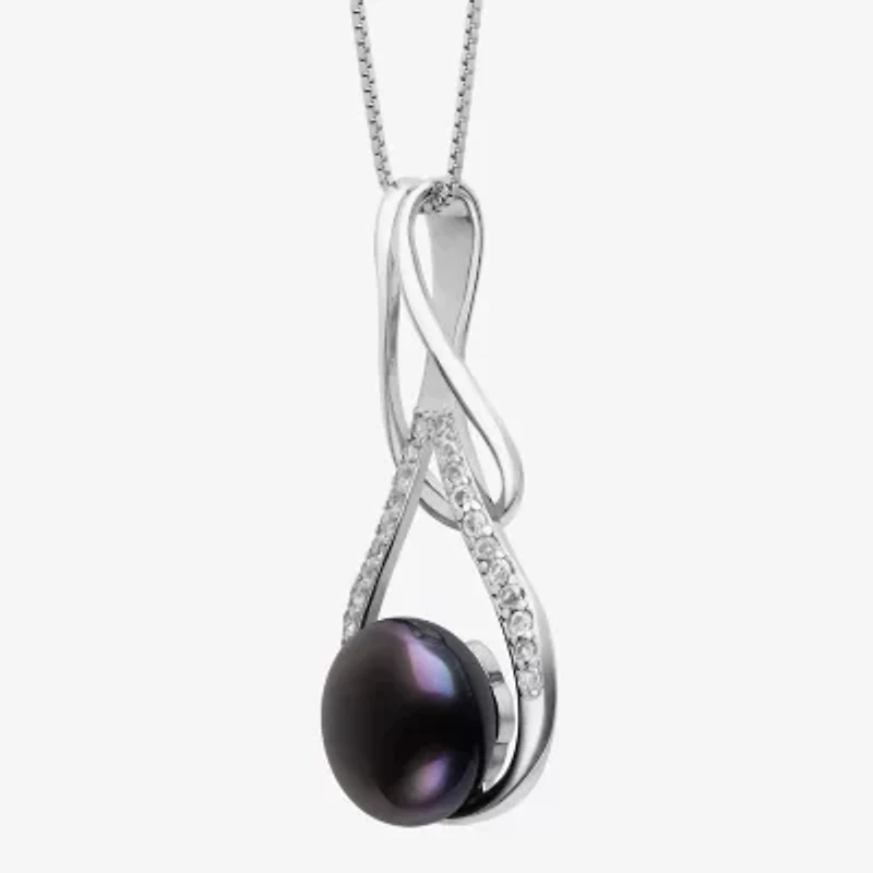 Limited Quantities! Womens Dyed Black Cultured Freshwater Pearl Sterling Silver 18 Inch Pendant Necklace