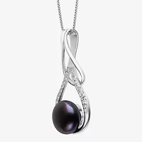 Limited Quantities! Womens Dyed Black Cultured Freshwater Pearl Sterling Silver 18 Inch Pendant Necklace