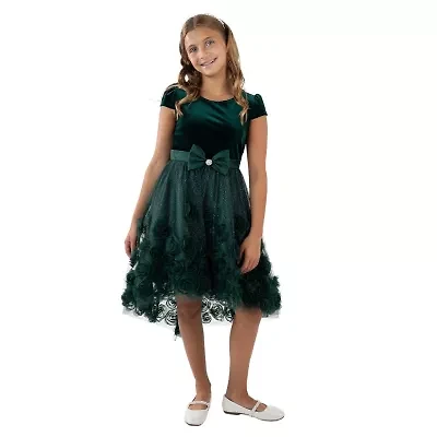 Rare Editions Little & Big Kid Girls Embellished Short Sleeve Cap Fit + Flare Dress