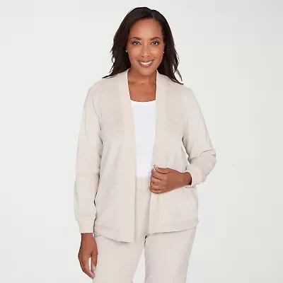 Alfred Dunner Calm Luxe Womens Long Sleeve Open Front Cardigan