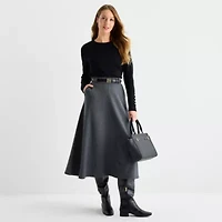 Liz Claiborne Womens Tall Mid Rise Midi A-Line Skirt