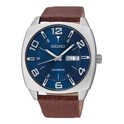 Seiko® Recraft Mens Brown Leather Strap Automatic Watch SNKN37