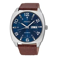 Seiko® Recraft Mens Brown Leather Strap Automatic Watch SNKN37
