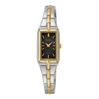 Seiko® Womens Black Dial Two-Tone Stainless Steel Solar Bracelet Watch SUP274