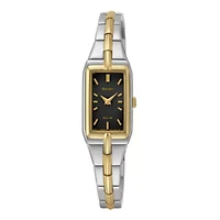 Seiko® Womens Black Dial Two-Tone Stainless Steel Solar Bracelet Watch SUP274