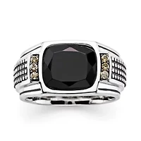 Mens 1/10 CT. T.W. Champagne Diamond and Genuine Onyx Sterling Silver Ring