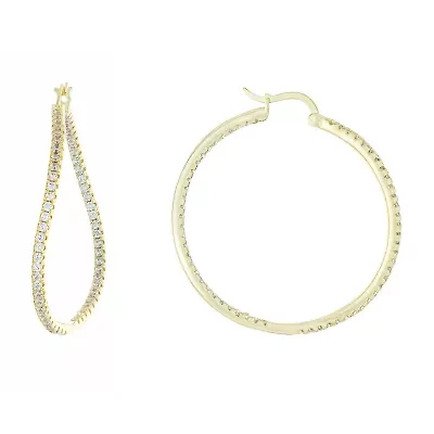 Sparkle Allure Womens Cubic Zirconia 18K Gold Over Brass 40.9mm Hoop Earrings