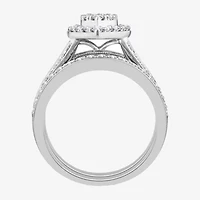 Womens 1 1/2 CT. T.W. Natural White Diamond 10K White Gold Marquise Side Stone Halo Bridal Set
