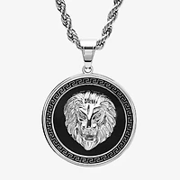 Steeltime Lion Mens Cubic Zirconia Stainless Steel Round Hypoallergenic 24 Inch Pendant Necklace