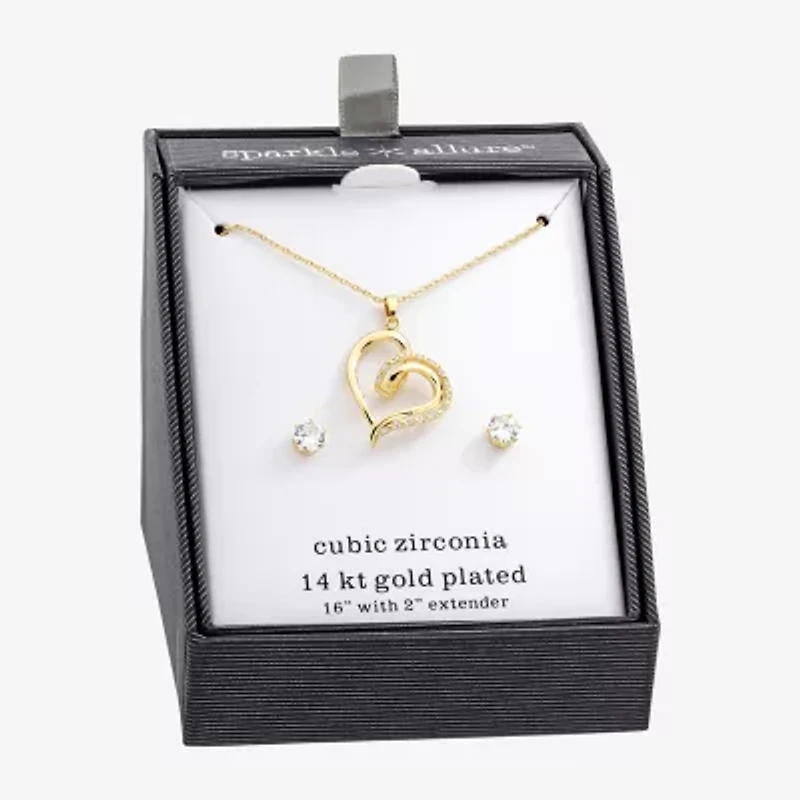 Sparkle Allure Womens Cubic Zirconia 14K Gold Over Brass Heart 2-pc. Jewelry Set