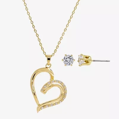 Sparkle Allure Womens Cubic Zirconia 14K Gold Over Brass Heart 2-pc. Jewelry Set