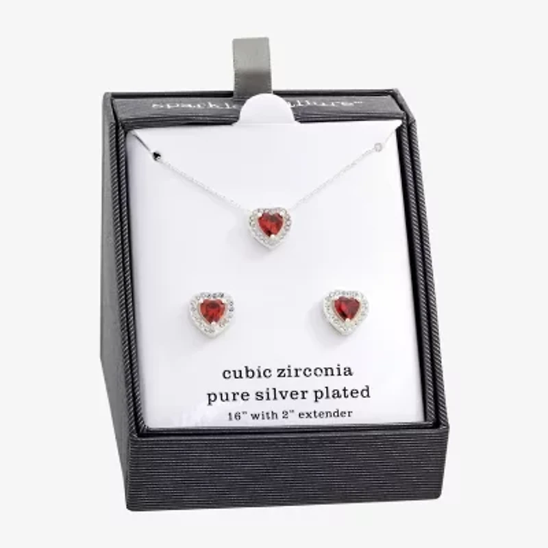 Sparkle Allure Womens Cubic Zirconia Pure Silver Over Brass Heart 2-pc. Jewelry Set