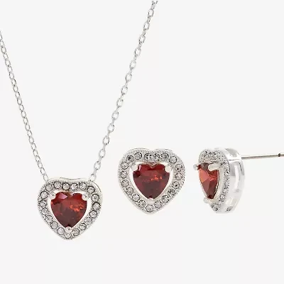Sparkle Allure Womens Cubic Zirconia Pure Silver Over Brass Heart 2-pc. Jewelry Set
