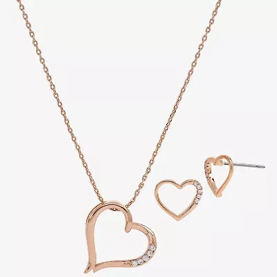 Sparkle Allure Womens Cubic Zirconia 18K Rose Gold Over Brass Heart 2-pc. Jewelry Set