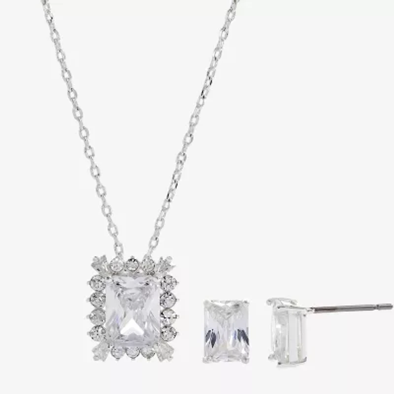 Sparkle Allure Womens Cubic Zirconia Pure Silver Over Brass Rectangular 2-pc. Jewelry Set
