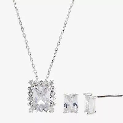 Sparkle Allure Womens Cubic Zirconia Pure Silver Over Brass Rectangular 2-pc. Jewelry Set