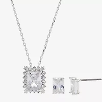 Sparkle Allure Womens Cubic Zirconia Pure Silver Over Brass Rectangular 2-pc. Jewelry Set