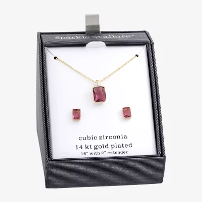 Sparkle Allure Womens Purple Cubic Zirconia 14K Gold Over Brass Rectangular 2-pc. Jewelry Set
