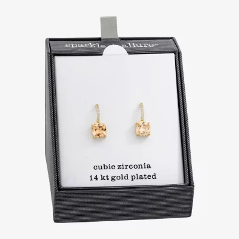 Sparkle Allure Womens Champagne Cubic Zirconia 14K Gold Over Brass Drop Earrings