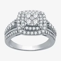 Womens 1 CT. T.W. Natural White Diamond 10K Gold Cushion Side Stone Halo Engagement Ring
