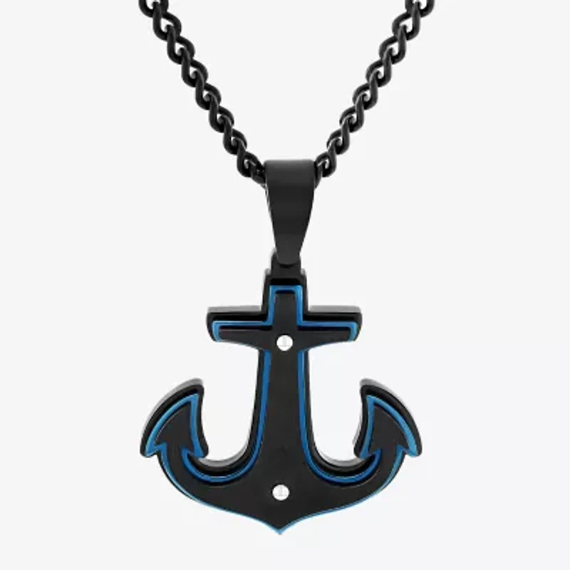 Mens Stainless Steel Anchor 24 Inch Pendant Necklace