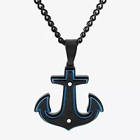 Mens Stainless Steel Anchor 24 Inch Pendant Necklace