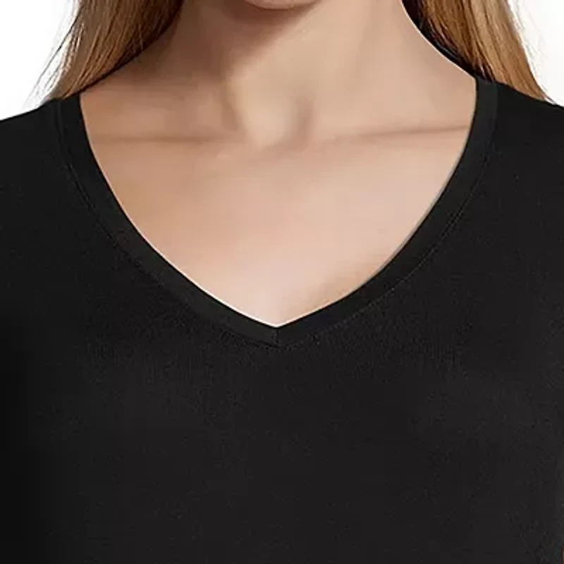 Ambrielle Womens V Neck Short Sleeve Pajama Top