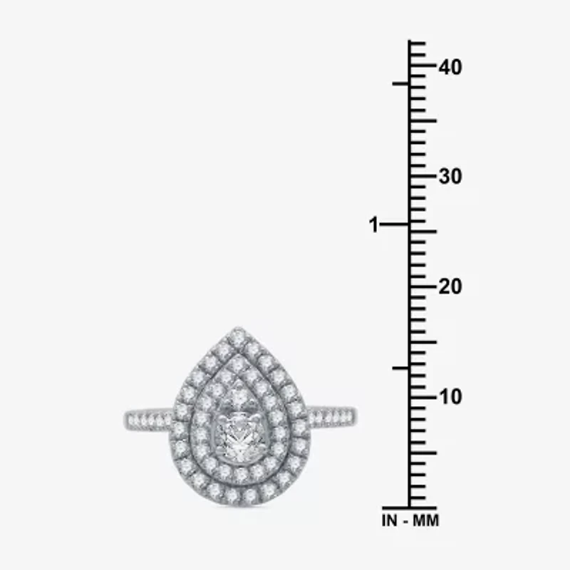 I Said Yes (H-I / I1) Womens 1 1/10 CT. T.W. Lab Grown White Diamond Sterling Silver or 14K Gold Over Pear Side Stone Halo Bridal Set