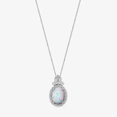 Enchanted Disney Fine Jewelry 1/10 CT. T.W. Diamond and Lab-Created Opal "Cinderella" Sterling Silver Pendant Necklace