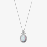 Enchanted Disney Fine Jewelry 1/10 CT. T.W. Diamond and Lab-Created Opal "Cinderella" Sterling Silver Pendant Necklace