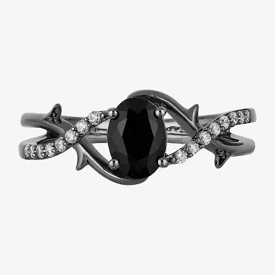 Enchanted Disney Fine Jewelry Womens 1/10 CT. T.W. Genuine Black Onyx Sterling Silver Princess Cocktail Ring