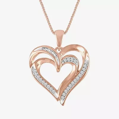 Womens 1/10 CT. T.W. Natural White Diamond Sterling Silver or 14K Gold Over Heart Pendant Necklace