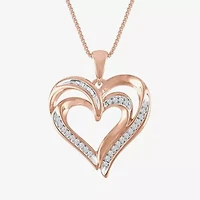 Womens 1/10 CT. T.W. Natural White Diamond Sterling Silver or 14K Gold Over Heart Pendant Necklace