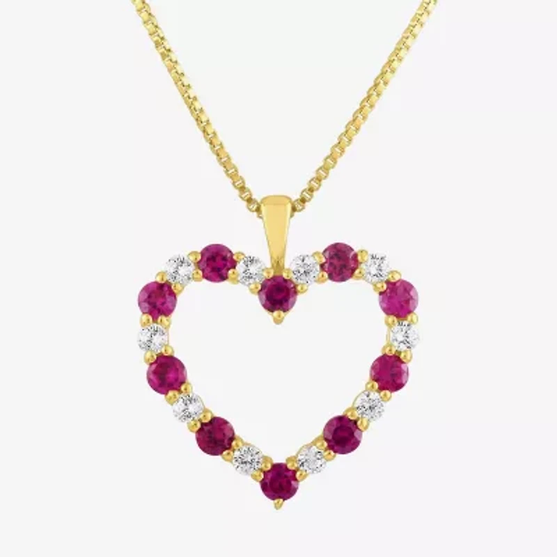 Womens Lab Created Red Ruby 10K Gold Heart 18 Inch Pendant Necklace