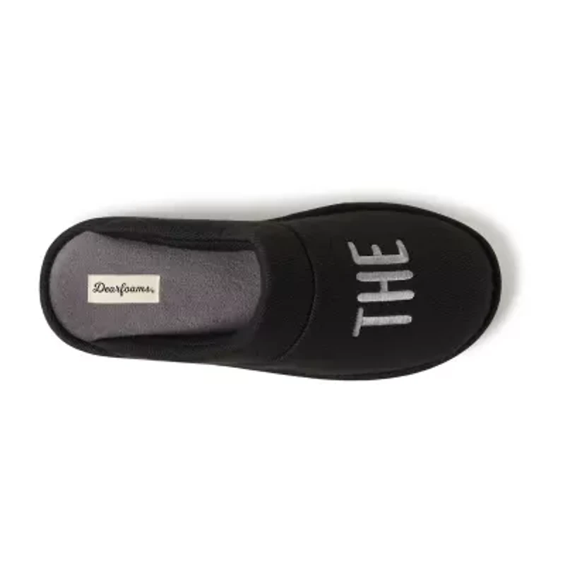 Dearfoams Mens Memory Foam Slip-On Slippers