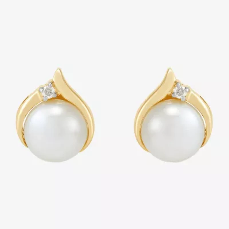 Certified Sofia™ Cultured Freshwater Pearl & Diamond-Accent 10K Gold Earrings