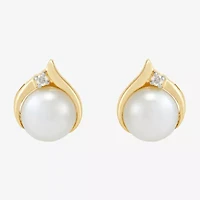 Certified Sofia™ Cultured Freshwater Pearl & Diamond-Accent 10K Gold Earrings