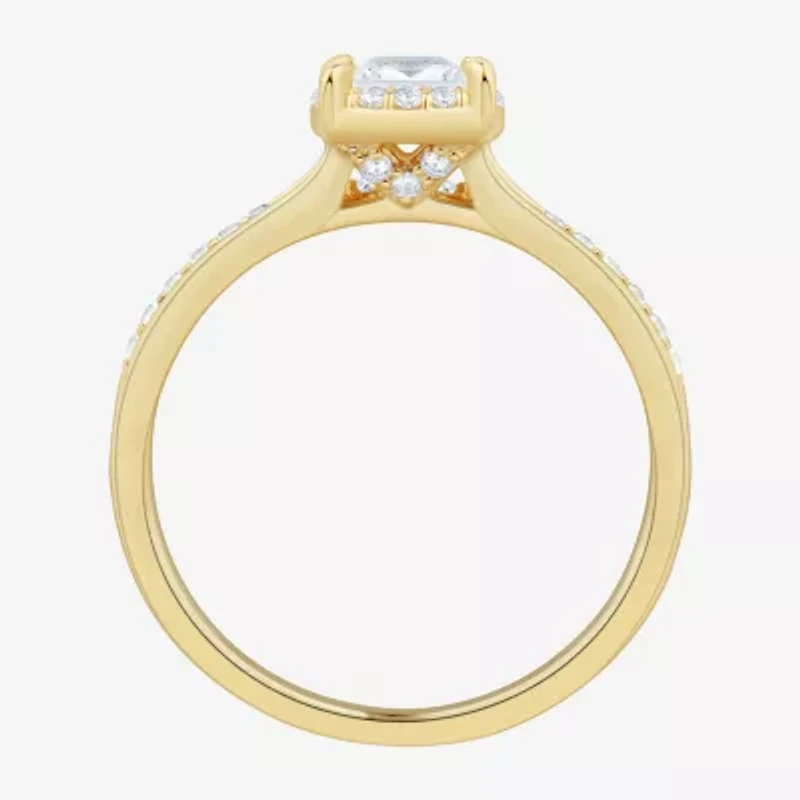 (H-I / Si1-Si2) Womens 3/4 CT. T.W. Lab Grown White Diamond 10K Gold Side Stone Halo Engagement Ring