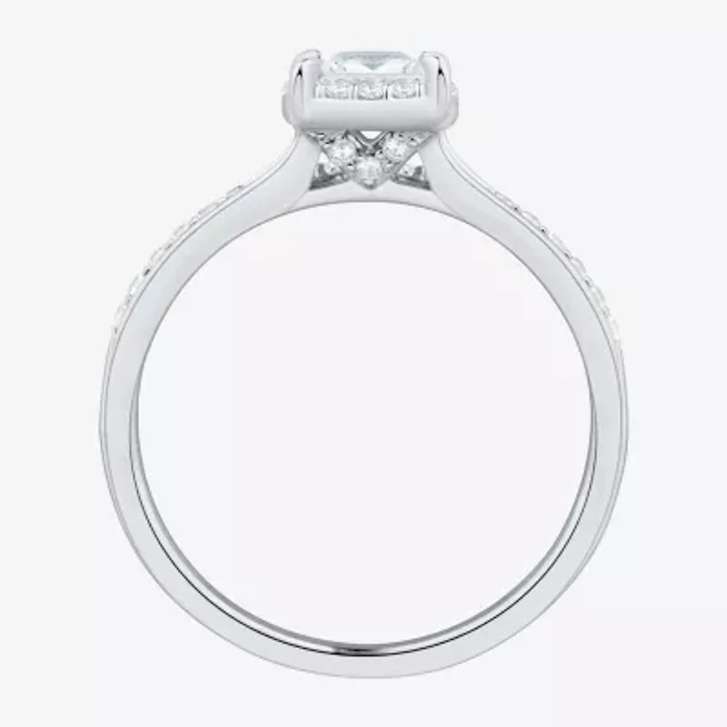 (H-I / Si1-Si2) Womens 3/4 CT. T.W. Lab Grown White Diamond 10K Gold Side Stone Halo Engagement Ring