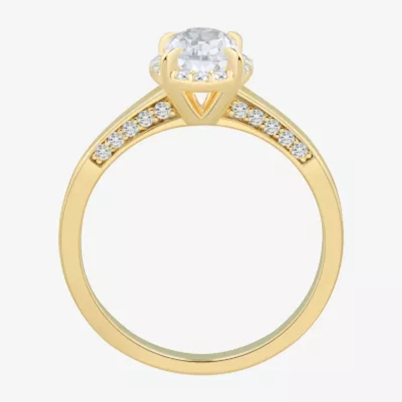 (H-I / Si1-Si2) Womens 1 CT. T.W. Lab Grown White Diamond 10K Gold Oval Halo Engagement Ring