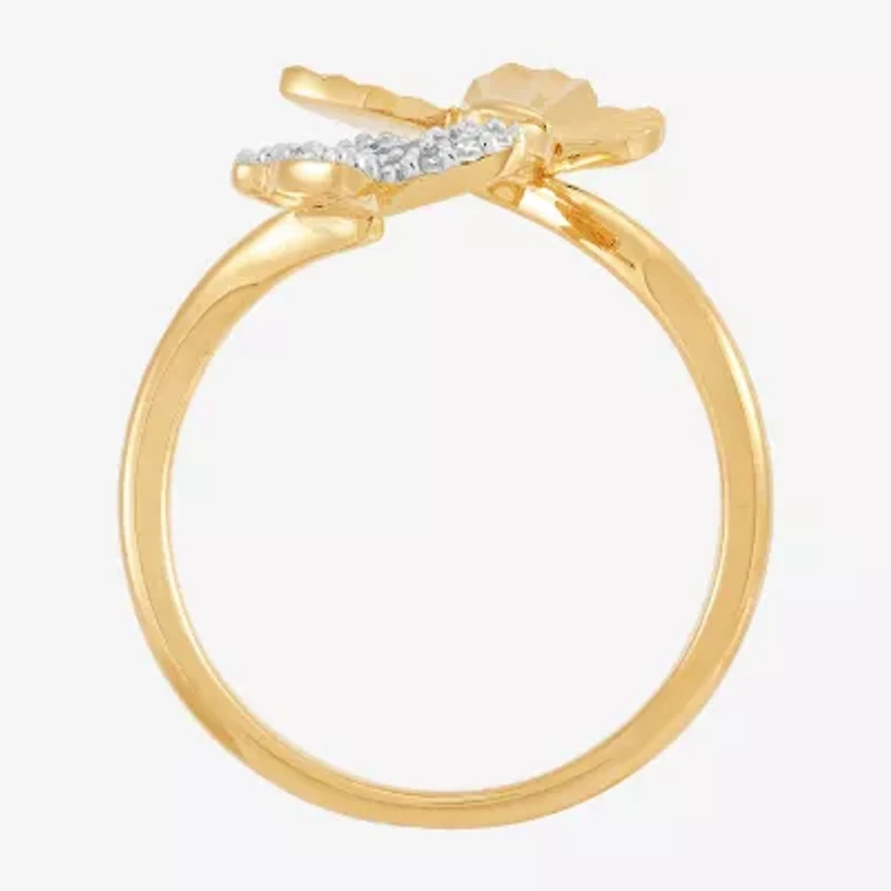 (H-I / Si1-Si2) Womens 1/10 CT. T.W. Lab Grown White Diamond 14K Gold Over Silver Sterling Butterfly Bypass  Cocktail Ring