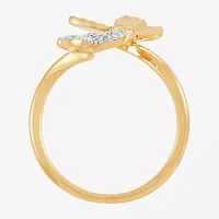 (H-I / Si1-Si2) Womens 1/10 CT. T.W. Lab Grown White Diamond 14K Gold Over Silver Sterling Butterfly Bypass  Cocktail Ring