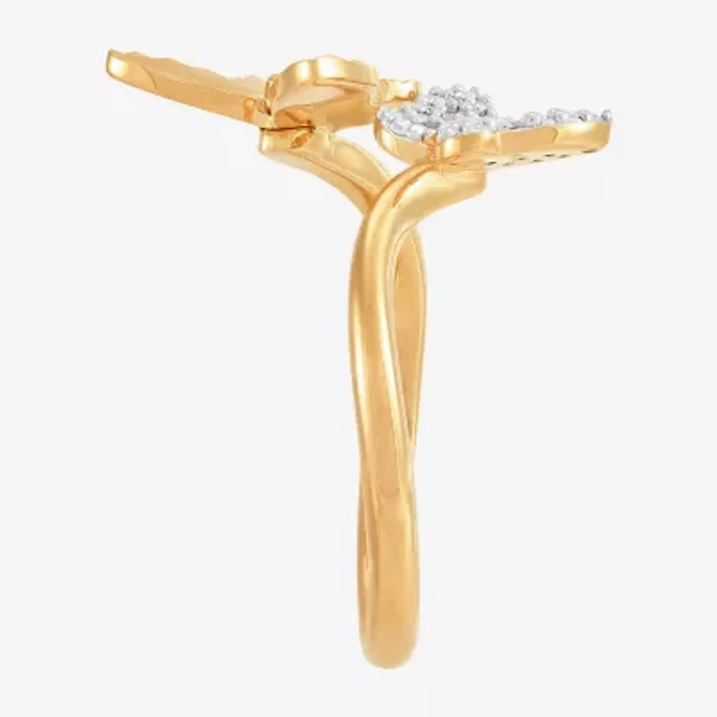 (H-I / Si1-Si2) Womens 1/10 CT. T.W. Lab Grown White Diamond 14K Gold Over Silver Sterling Butterfly Bypass  Cocktail Ring